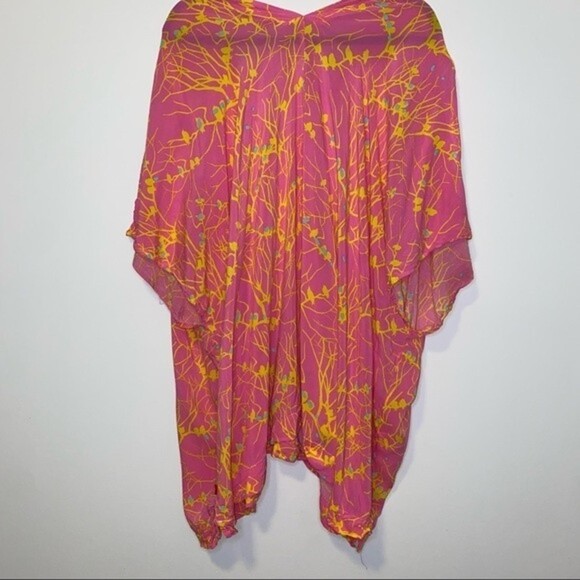 Josie by Natori Pink Yellow  Hippie Batik Kaftan Oversized Effortless Tunic L - Picture 6 of 8